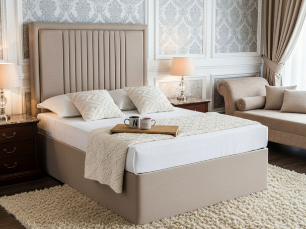 Discover the Esupasaver Beautiful Noelle Deep Storage Ottoman Bed Frame, featuring a chic headboard with stylish borders and accent lines for a modern touch. Discover the Esupasaver Beautiful Noelle Deep Storage Ottoman Bed Frame, featuring a chic headboard with stylish borders and accent lines for a modern touch.