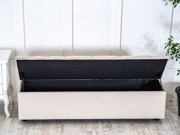 The Esupasaver Gianna Upholstered Ottoman Storage Bench combines style and practicality, providing a chic storage solution and comfortable seating for your home. The Esupasaver Gianna Upholstered Ottoman Storage Bench combines style and practicality, providing a chic storage solution and comfortable seating for your home.