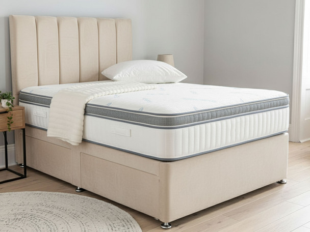 Esupasaver Complete Set Divan Bed Base,Esupasaver Aramis Memory Foam 2000 Pocket Sprung Mattress & Headboard