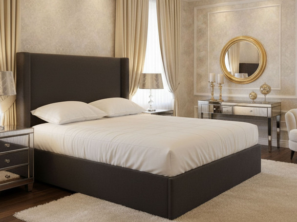 Elevate your bedroom with the Esupasaver Wrenley Gas Lift Ottoman Storage Wing Bed Frame. Enjoy stylish storage solutions and comfort in one exquisite design.