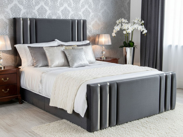 Discover the Esupasaver Demir Gas Lift Ottoman Storage Bed Frame with elegant chrome accents and a stylish footboard, perfect for maximizing your space