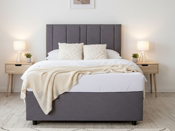 Elevate your sleep space with the Esupasaver Augustine Upholstered Bed. Crafted in the UK, it features luxurious fabrics and a sturdy design with a chic headboard.