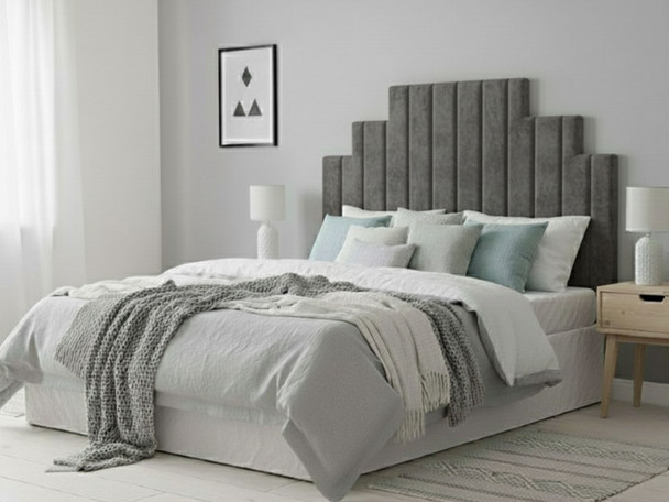 Elevate your bedroom decor with the Esupasaver Aurora Wall Mount Headboard Panel. Its stepped design and accent lines add a modern touch to any space.