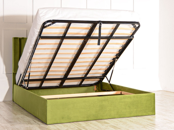 Elevate your bedroom with the Esupasaver Jabari Gas Lift Ottoman Storage Wing Bed Frame. Enjoy stylish storage solutions and comfort in one exquisite design.