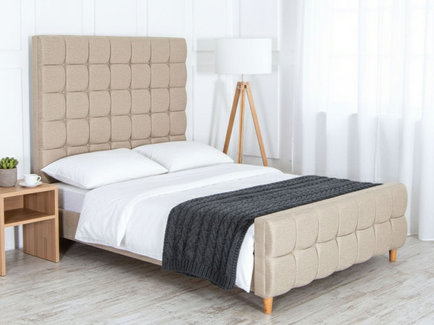 Esupasaver Nevada Upholstered Bed Sand Tweed Fabric Cone Wooden Feet Esupasaver Nevada Upholstered Bed Sand Tweed Fabric Cone Wooden Feet