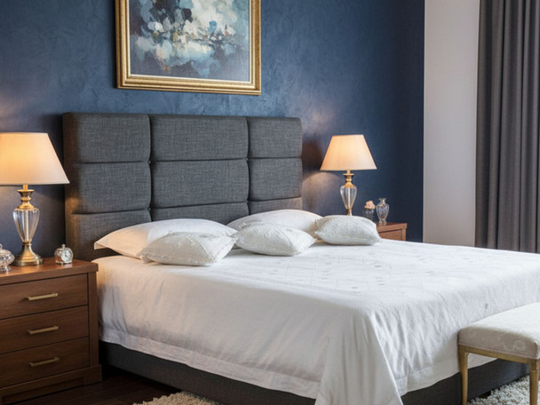 Elevate your bedroom with the Esupasaver Trent Bed Headboard, featuring stylish rectangular accents and button detailing, supported by sturdy wooden struts. Elevate your bedroom with the Esupasaver Trent Bed Headboard, featuring stylish rectangular accents and button detailing, supported by sturdy wooden struts.