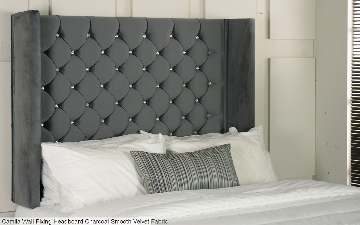 Winged velvet headboard best sale