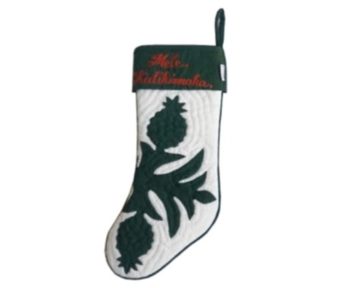 Quilted Christmas Stocking Green and White