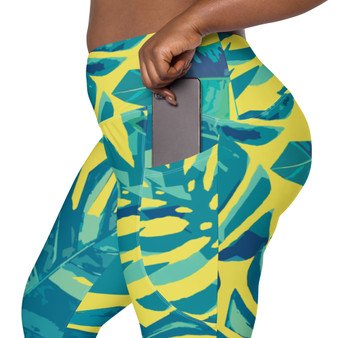 N.A.T.M AquaGreenYel Crossover leggings with pockets