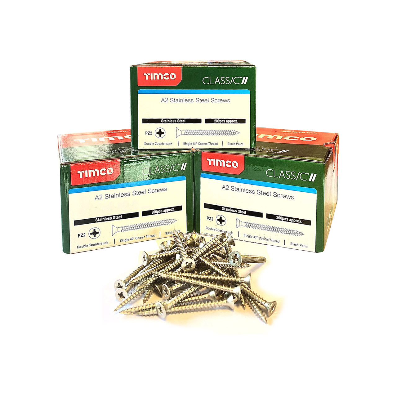 Timco Classic Screws - 200 No. A2 Stainless Steel - PZ2 - 4.0 x