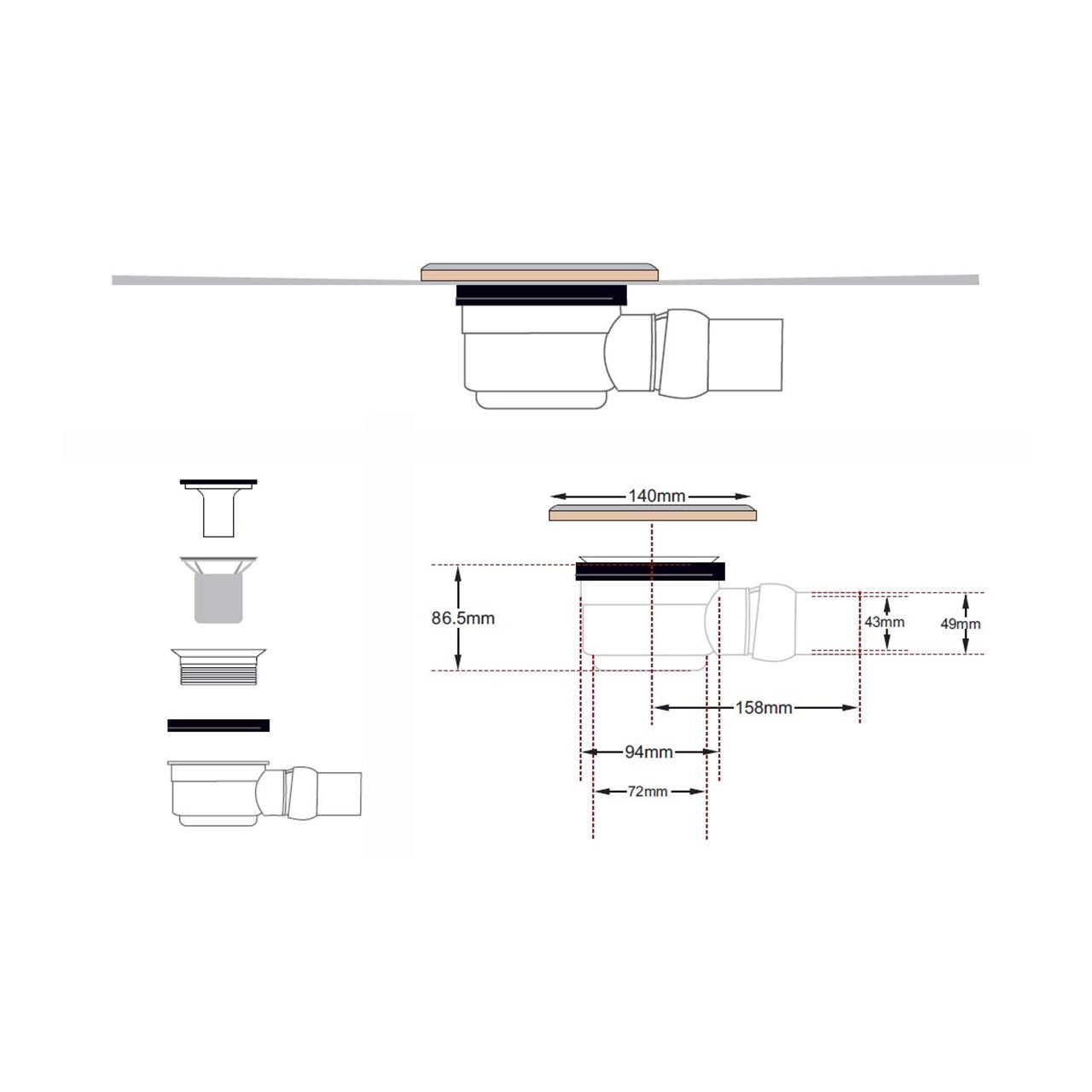 Dallmer Trapped Shower Gully For AquaFix Low Profile Trays
