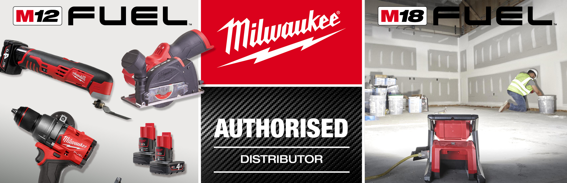 A banner Displaying Milwaukee Authorised Distributor