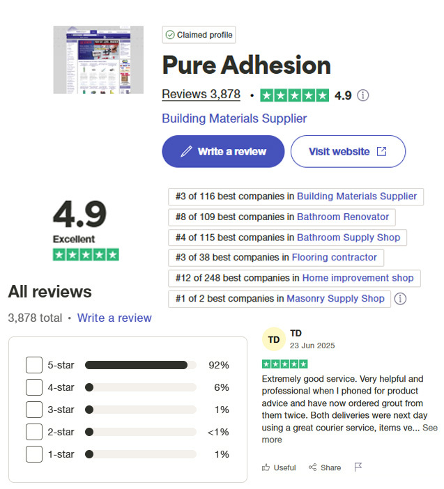 Adverts Showing A Summary of Pure Adhesion  Reviews
