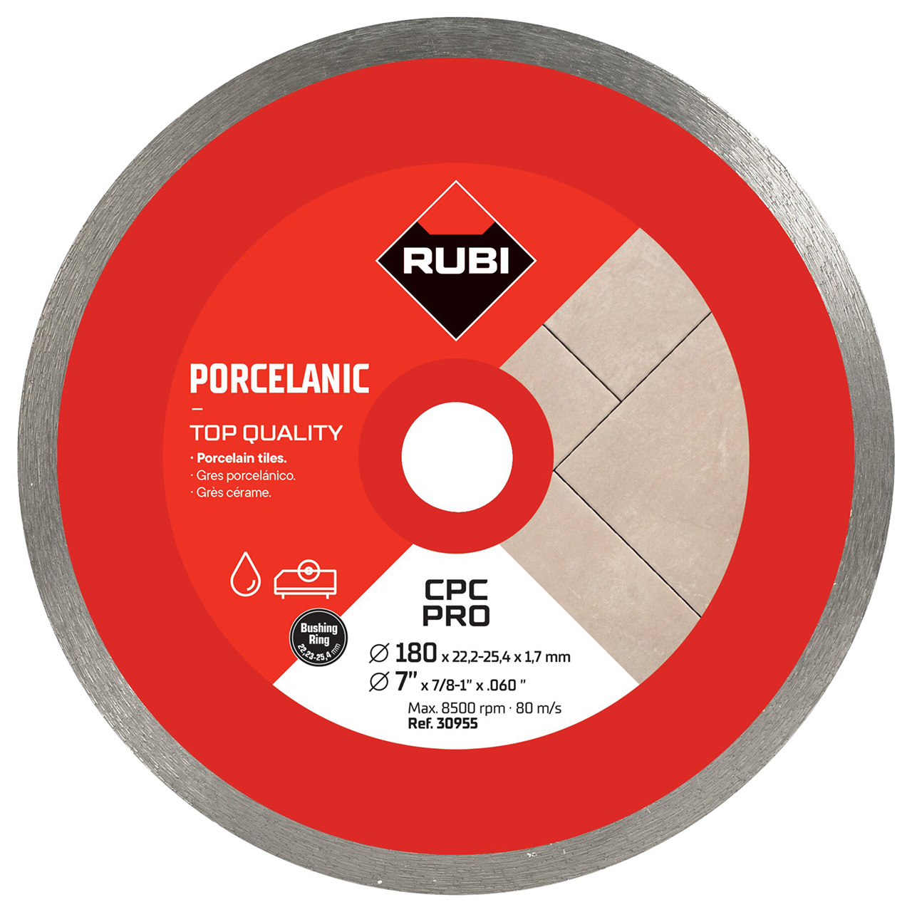 Rubi Porcelain Tile Diamond Rim Machine Blade CPC Pro - 180mm - 30955