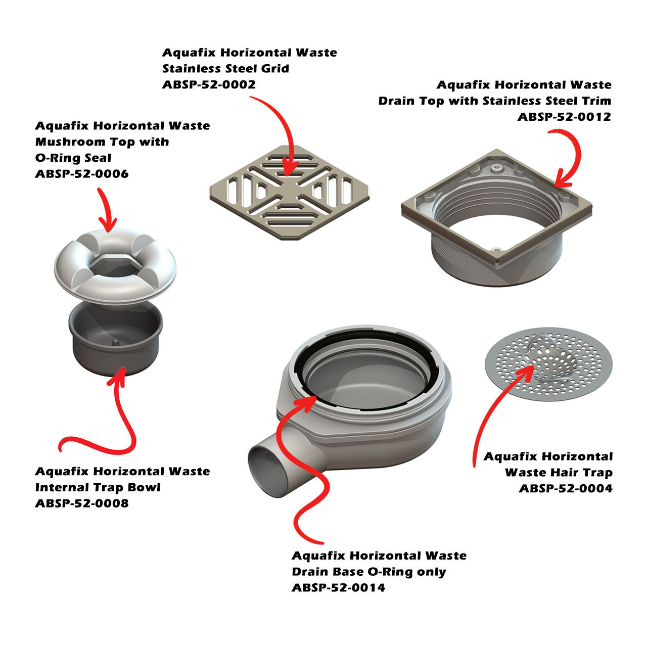 Aquafix Horizontal Waste - Mushroom Top with O-Ring Seal