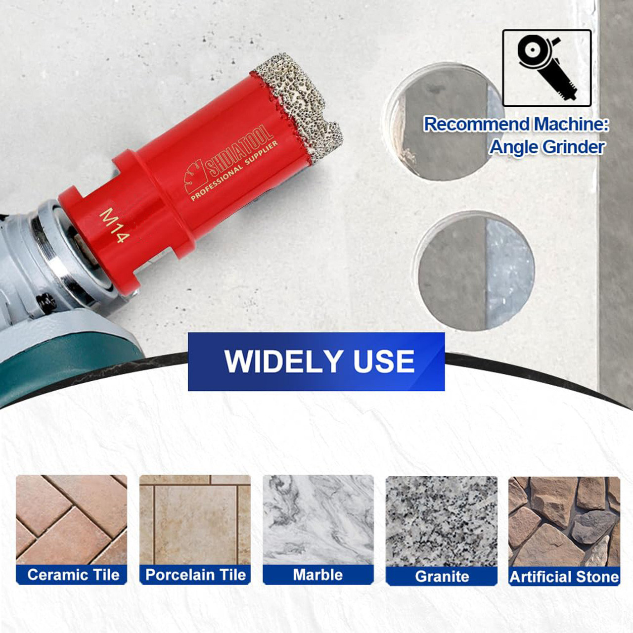 Shdiatool 28mm Diamond Core Drill Bits with M14 Thread for Porcelain, Tile, Granite, Marble