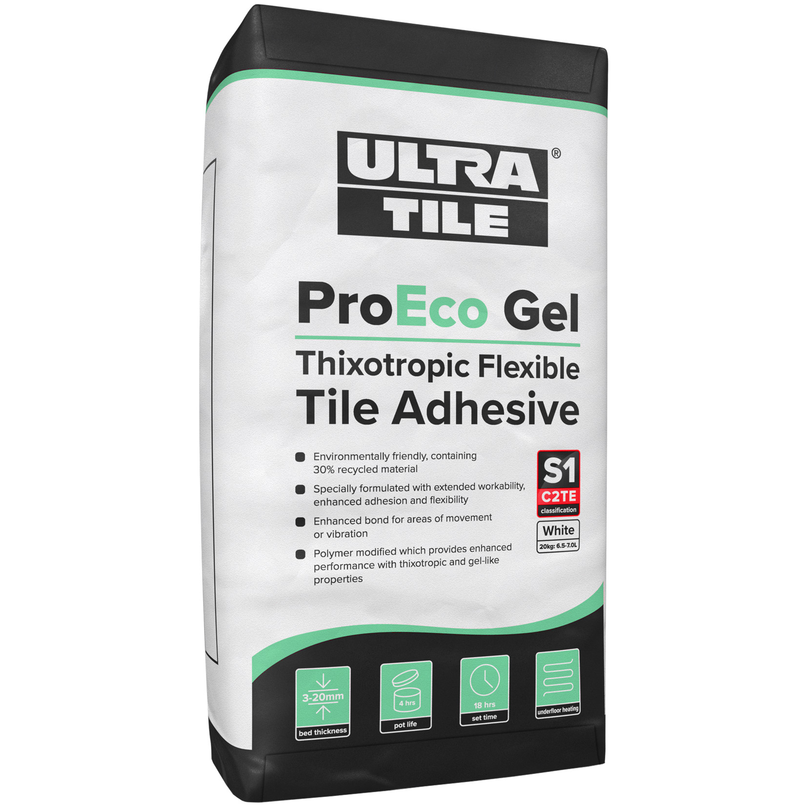 Ultra Tile Pro Eco Gel Flexible Standard Set Adhesive - 20kg WHITE