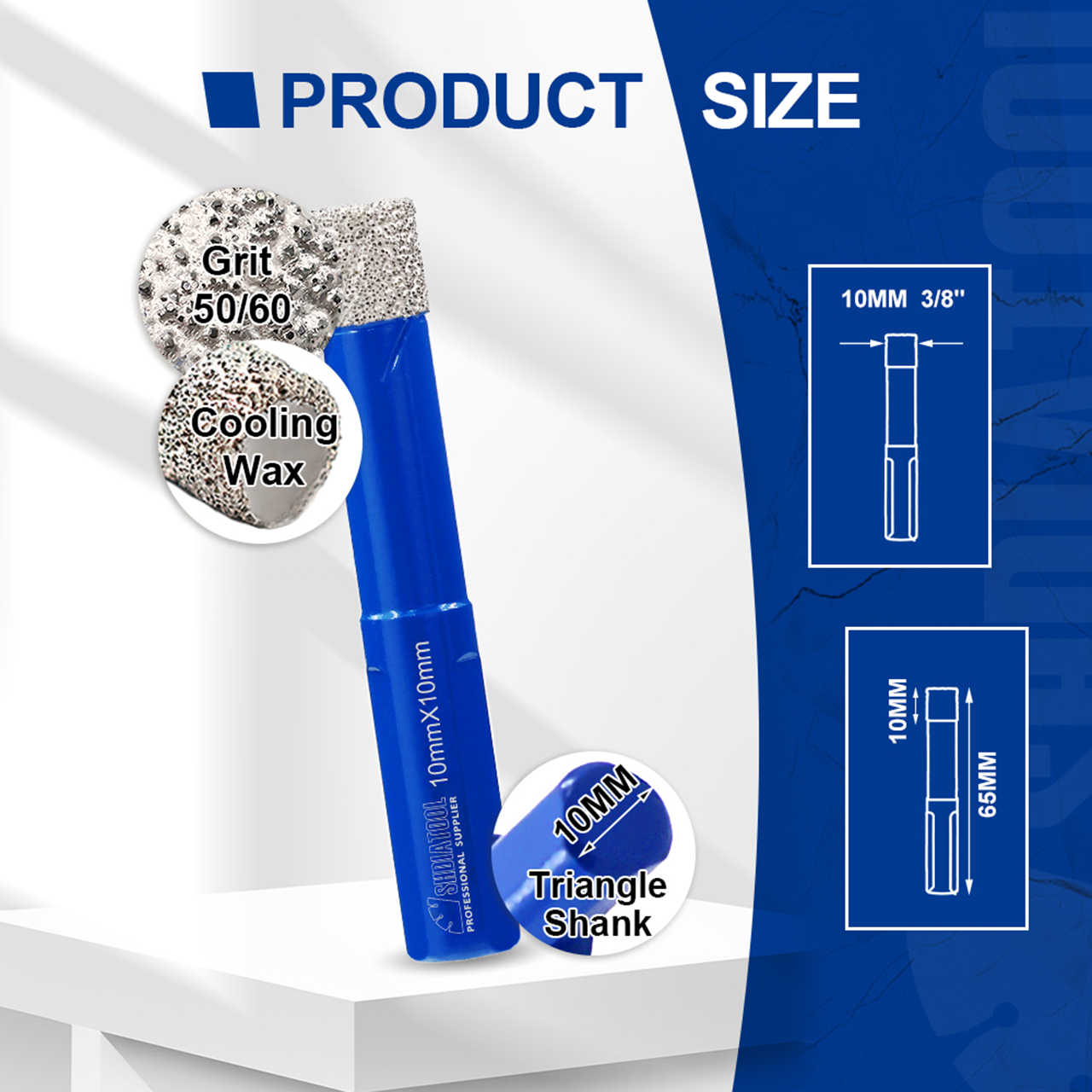 Shdiatool Diamond Drill Bits with Triangle Shank for Porcelain Tile Ceramic Granite - Pack of 5 x 10mm