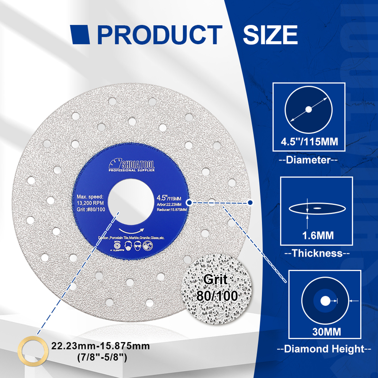 Shdiatool Ultra-Thin Cutting Disc for Dekton, Porcelain, Marble, Granite - 115mm