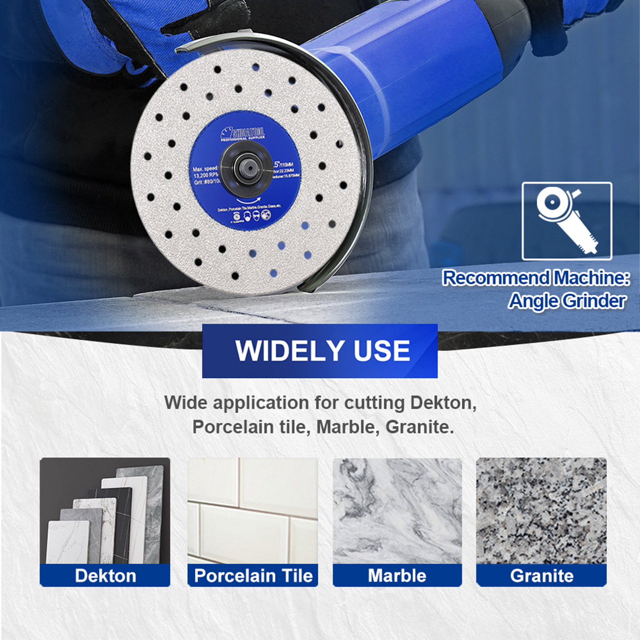 Shdiatool Ultra-Thin Cutting Disc for Dekton, Porcelain, Marble, Granite - 115mm