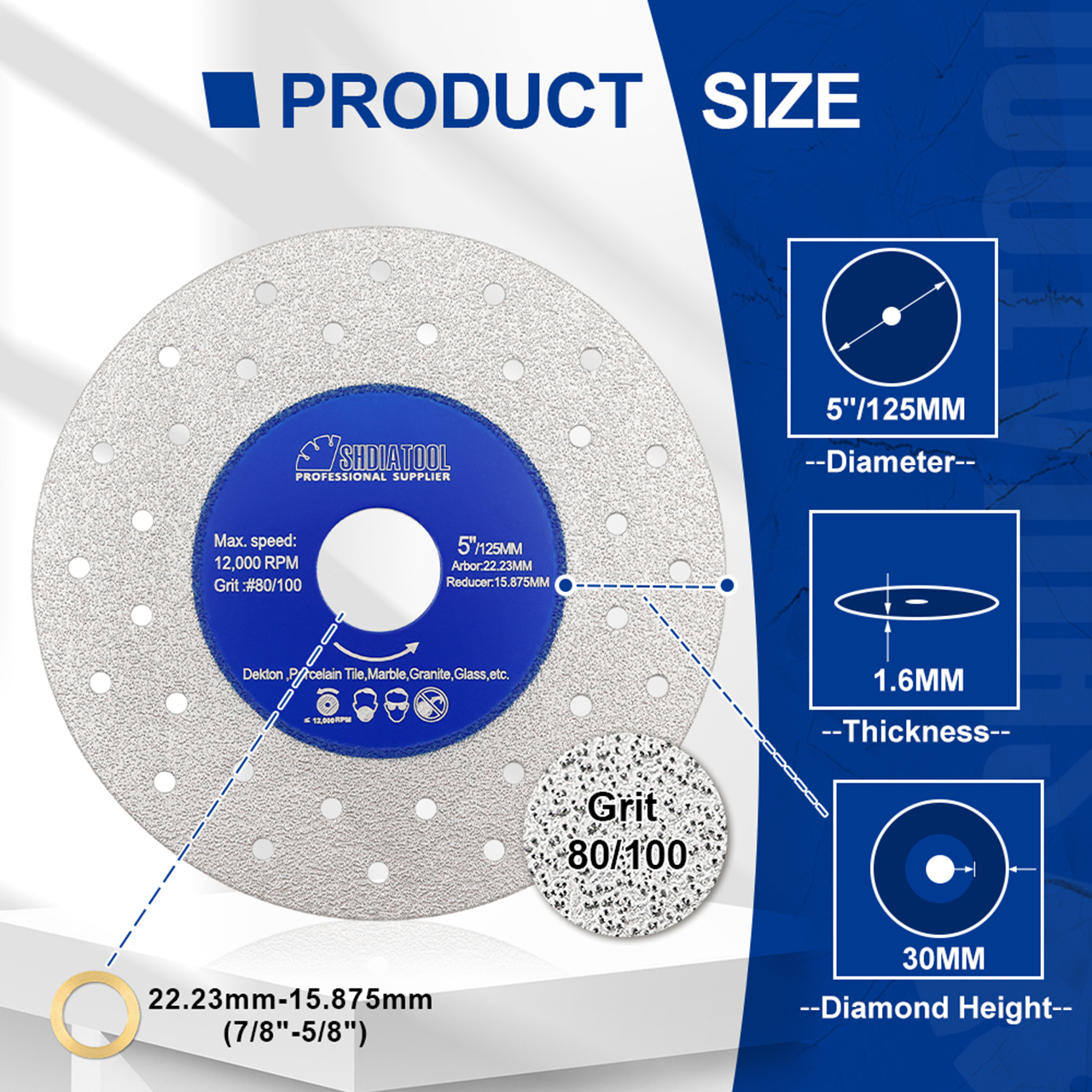 Shdiatool Ultra-Thin Cutting Disc for Dekton, Porcelain, Marble, Granite - 125mm