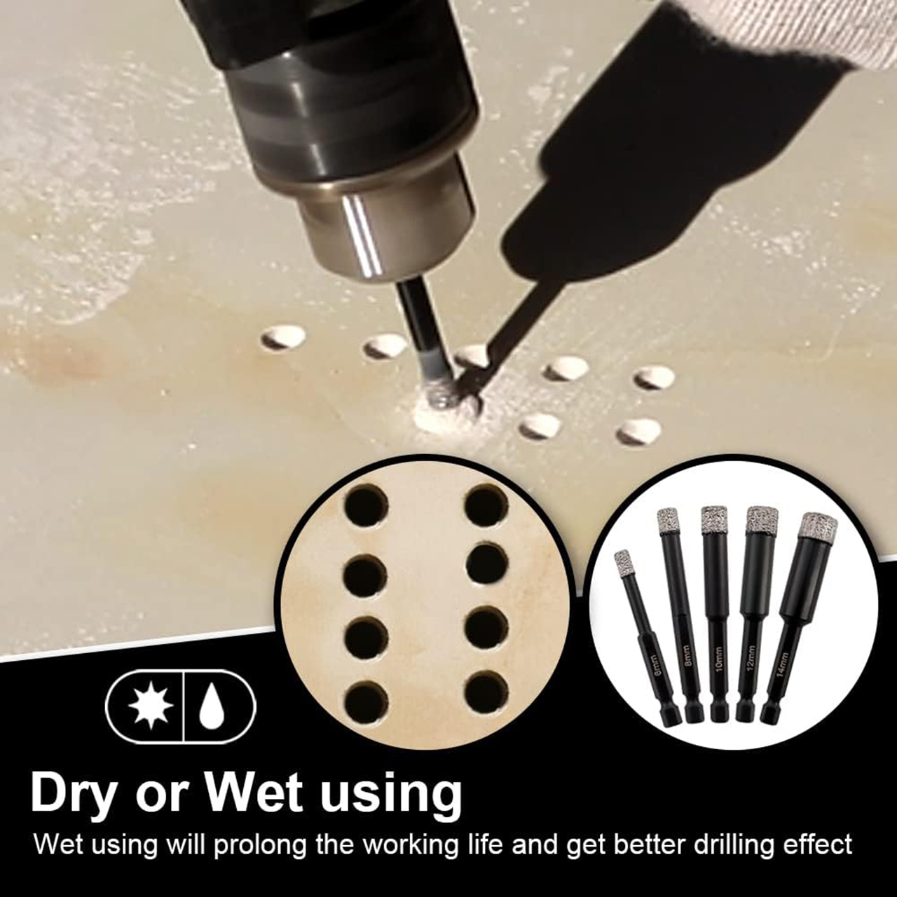 Shdiatool Quick Shank Diamond Drill Bit for Granite Porcelain Marble - Twin Pack x 6mm
