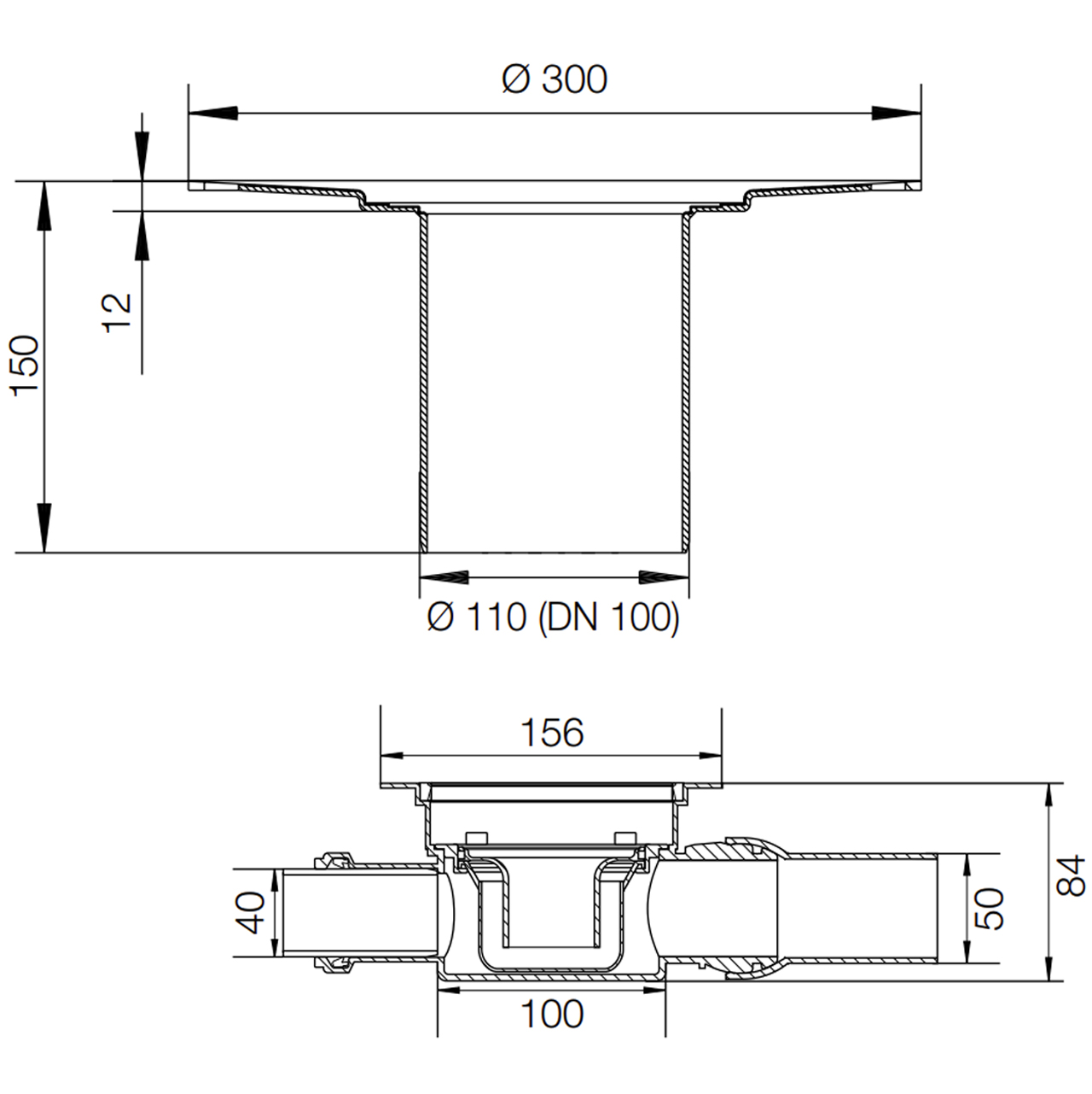 Schluter KERDI-DRAIN Floor Drain Horizontal Outlet DN50 - KDBH50GV