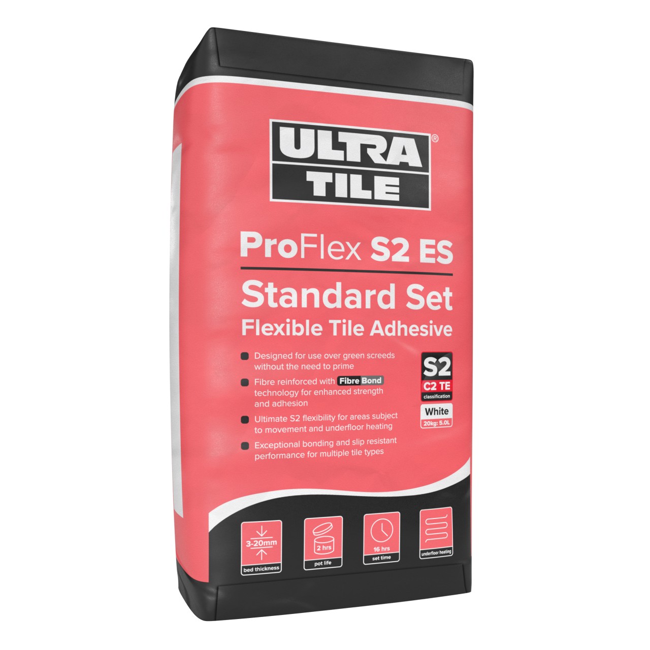 UltraTile ProFlex S2 ES - Fibre Reinforced STANDARD Set Tile Adhesive - 20kg WHITE