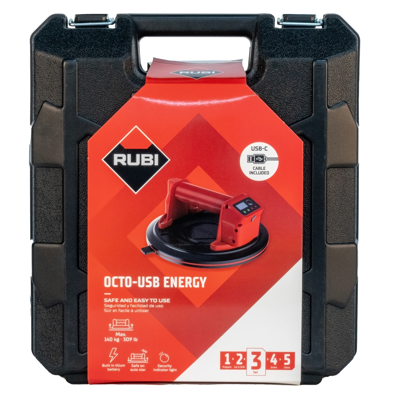 Rubi Octo-USB Energy Vacuum Suction Cup - Battery Suction Sup - Up to 140kg - 66967 - Case