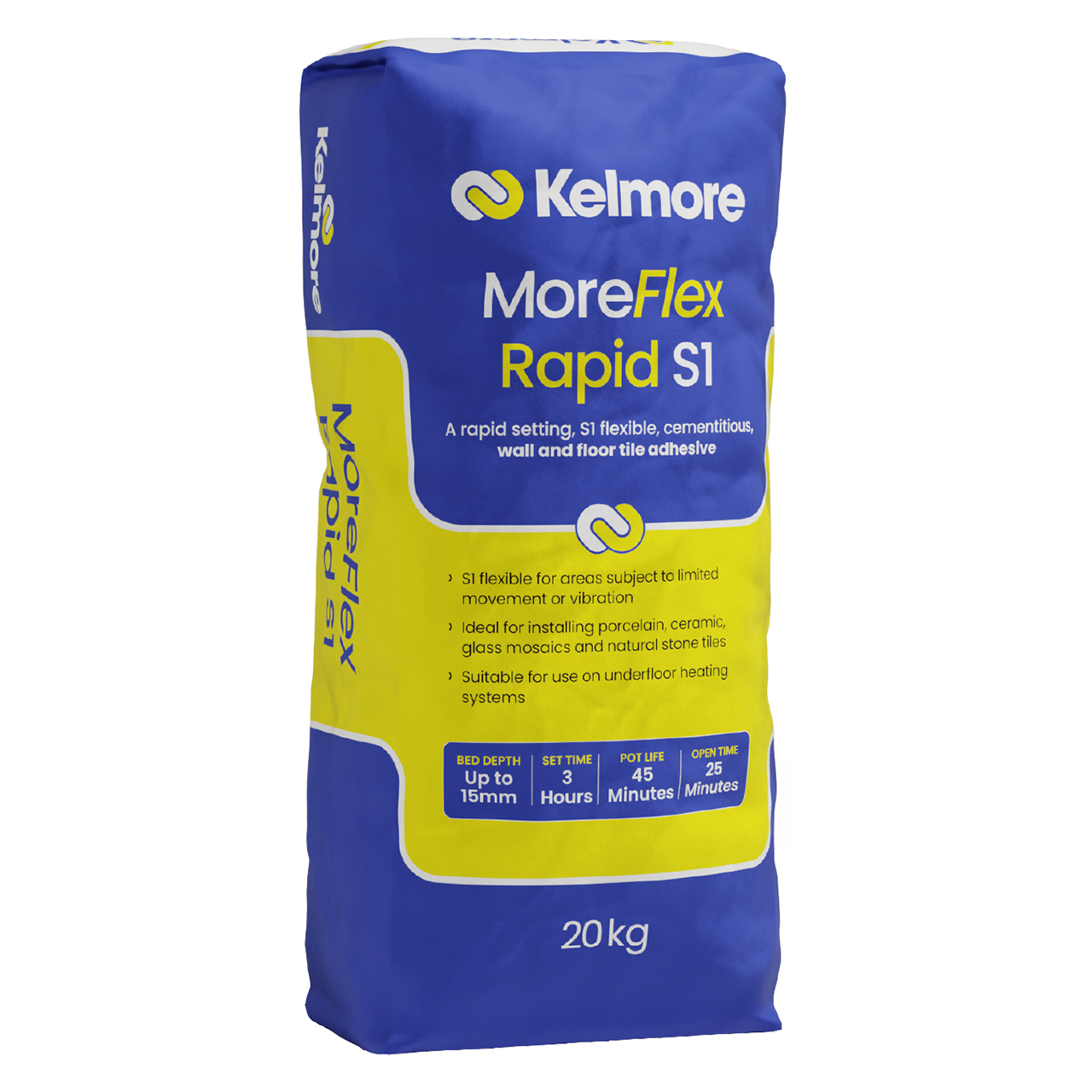 Kelmore MoreFlex Rapid Setting Floor & Wall Tile Adhesive - S1 - GREY - 20kg