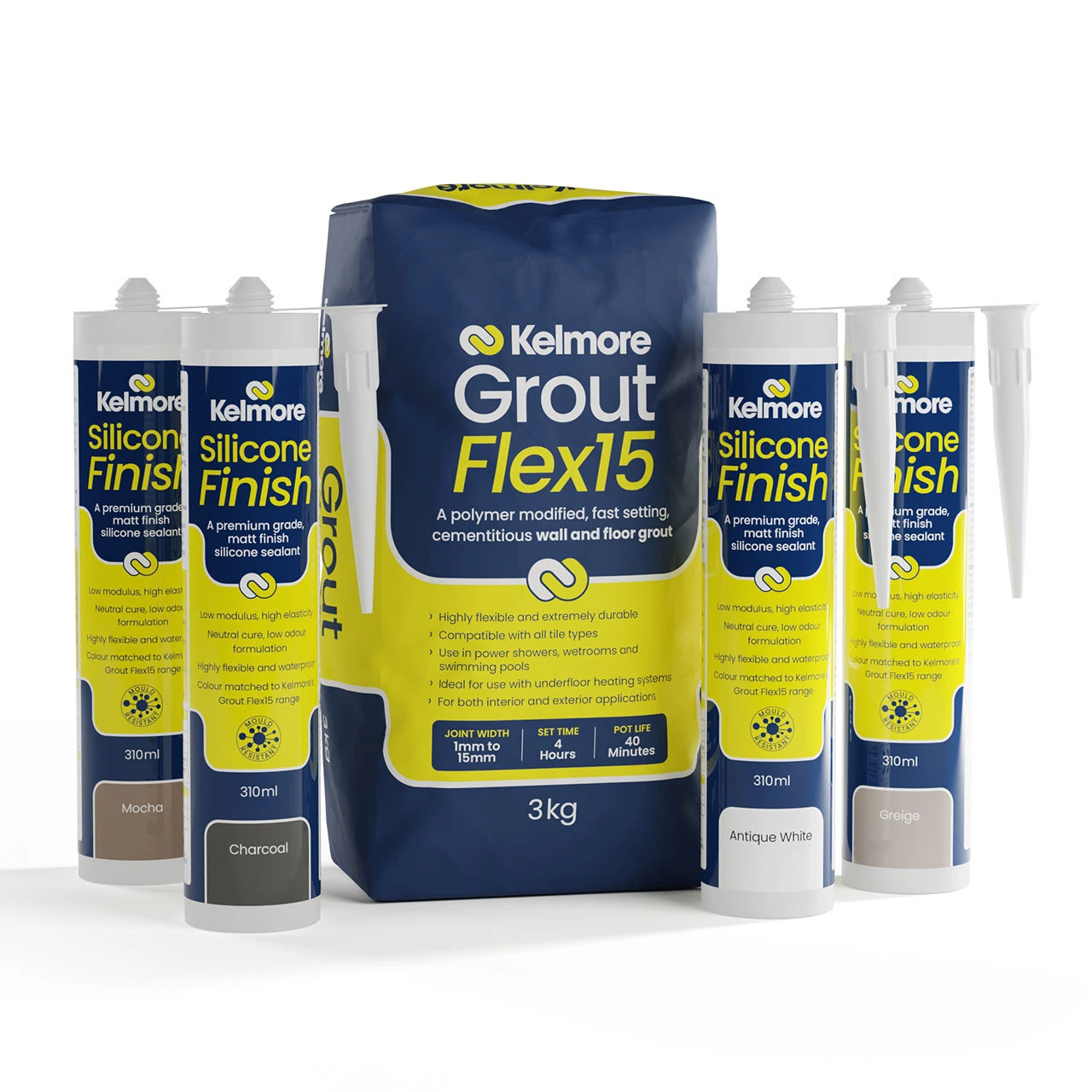 Kelmore Flex15 Grout Flexible Grout for Walls & Floors - 3kg - Slate Grey