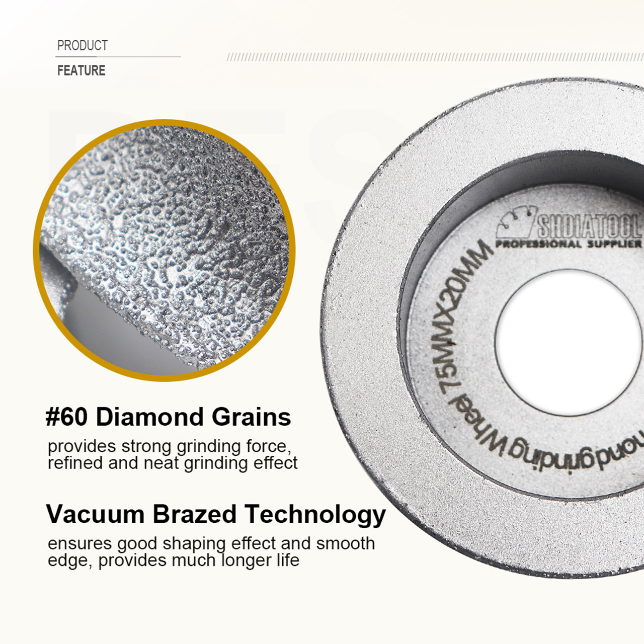 Shdiatool 75mm Diamond Bullnose Grinding Wheel - 20mm