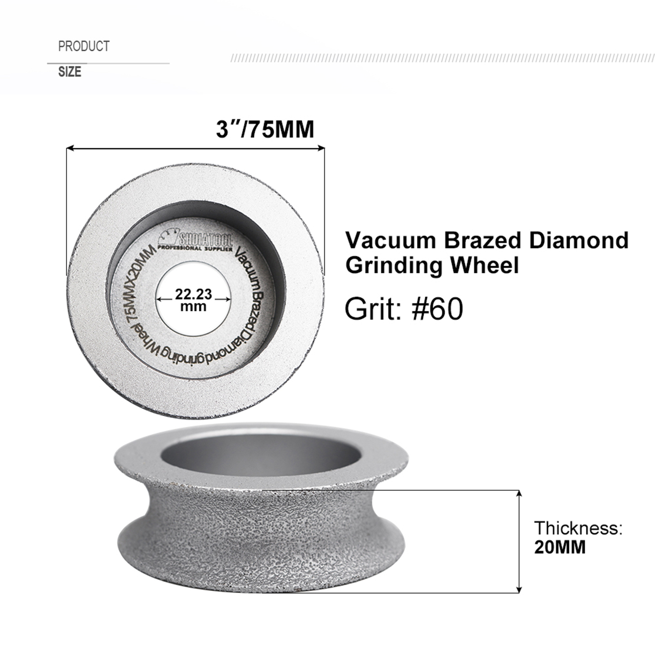 Shdiatool 75mm Diamond Bullnose Grinding Wheel - 20mm