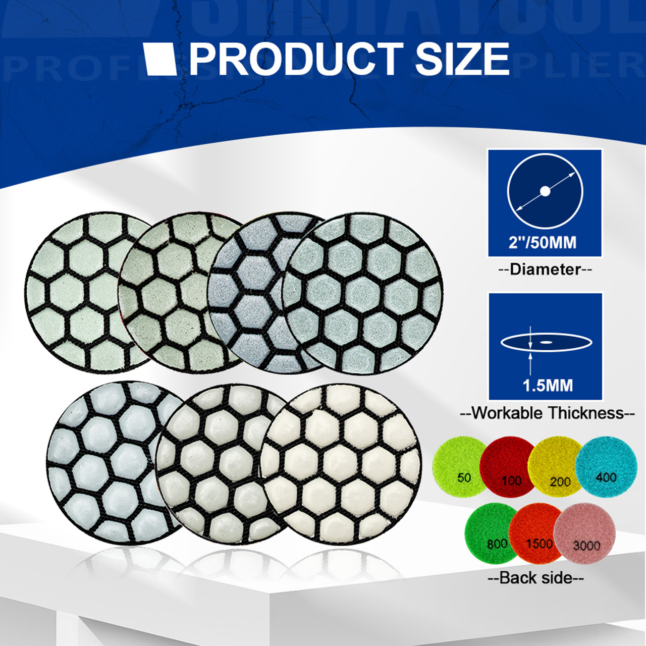 Shdiatool 50mm Dry Diamond Polishing Pad for Granite Marble & Porcelain - 100 Grit