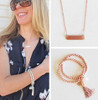 BALL BRACELET WITH COIN TASSEL STONE DETAIL - ROSE GOLD