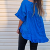 STEVIE FRILL LINEN TOP-COBALT