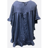 STEVIE FRILL LINEN TOP-NAVY 