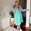 STACEY DISTRESSED DENIM JACKET - ICE WASH+ MILA MIDI DRESS-SPEARMINT