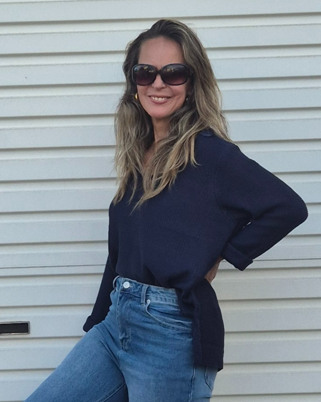 LADIES COTTON KNITS ZARA V NECK KNIT -NAVY |100% COTTON KNIT