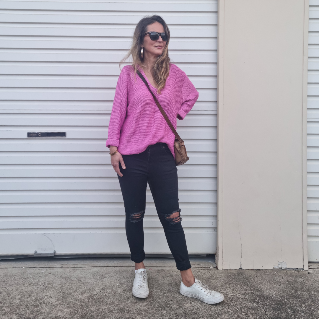LADIES COTTON KNITS | ZARA V NECK KNIT-RASPBERRY PINK |100% COTTON KNIT ...