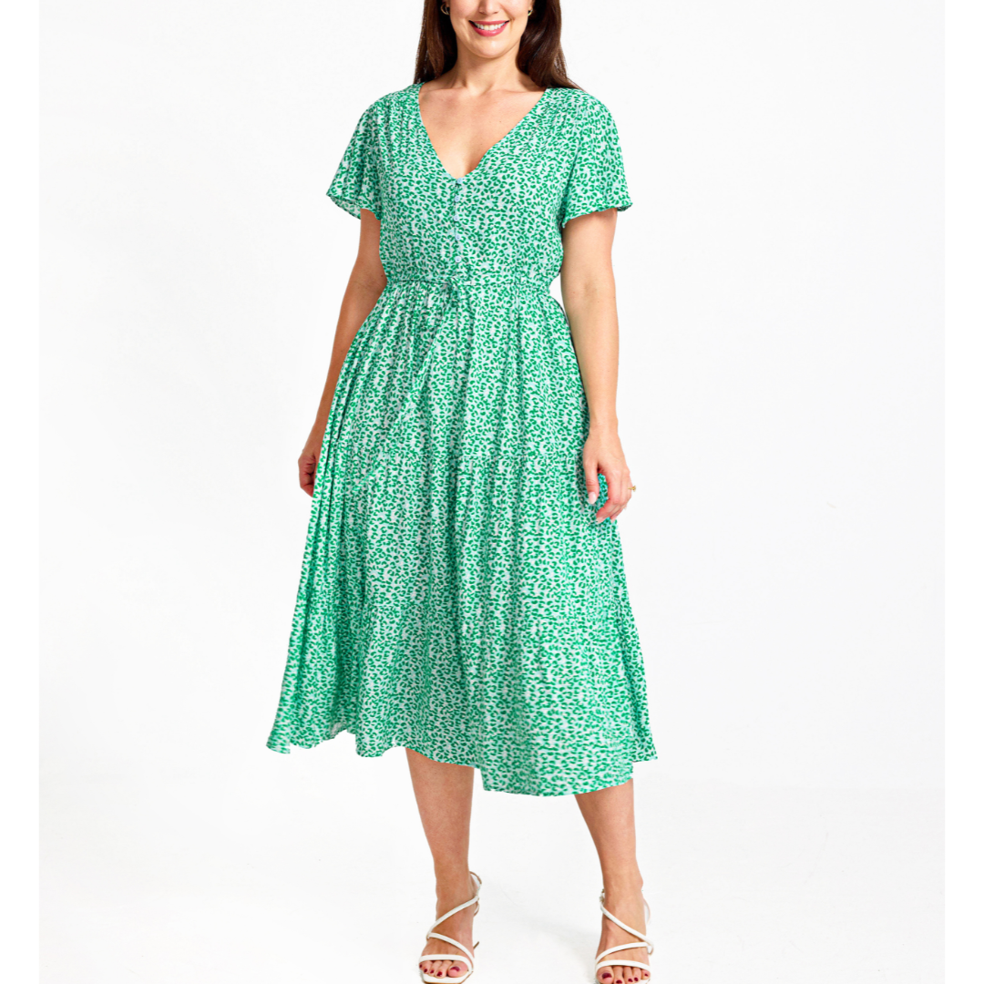 BOHO AUSTRALIA DRESSES | CYAN MIDI DRESS -BLUE GREEN LEOPARD | MAGENTA BELLA