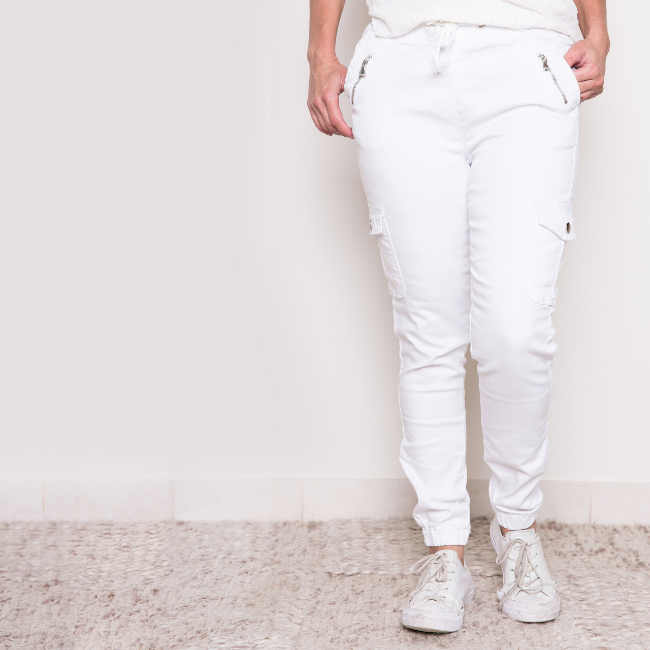 white denim joggers