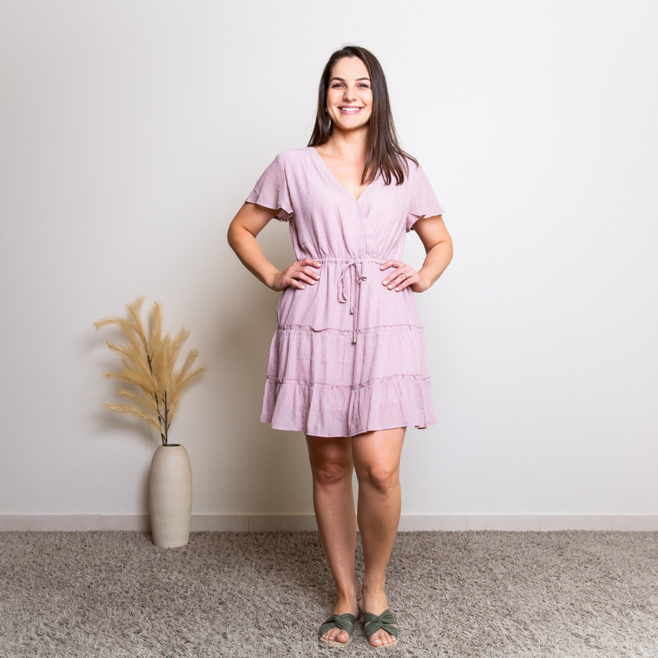 dusty pink ruffle dress