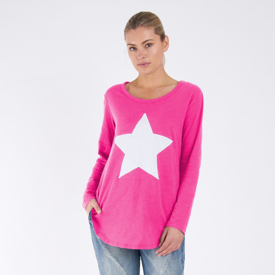 MEGAN LONG SLEEVE TOP - FUCHSIA STAR 