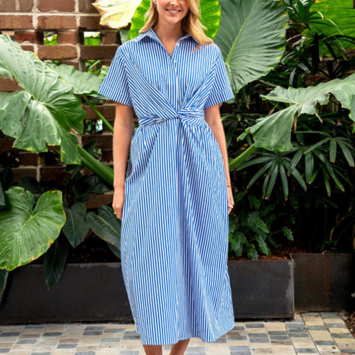 DOTSON-MIDI-DRESS-NAVY STRIPE