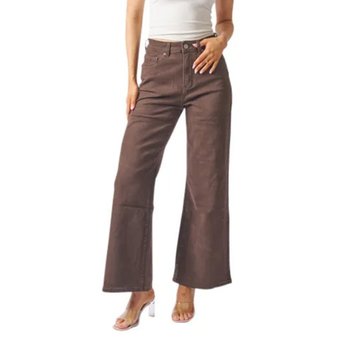 KATE WIDE LEG JEANS -CHOCOLATE BROWN