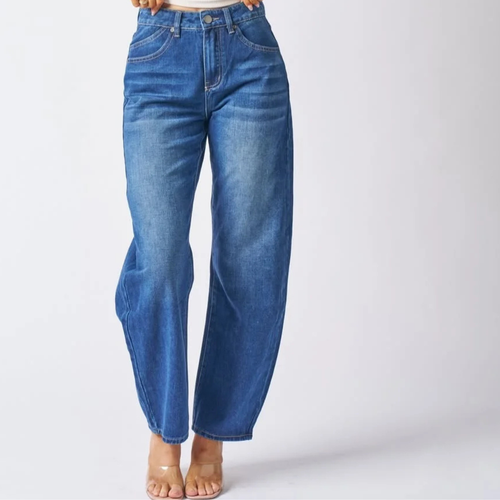 BRIT BARREL JEANS -MID BLUE
