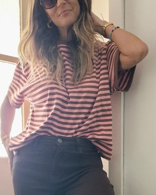 ZOI STRIPE TSHIRT-PINK/BROWN