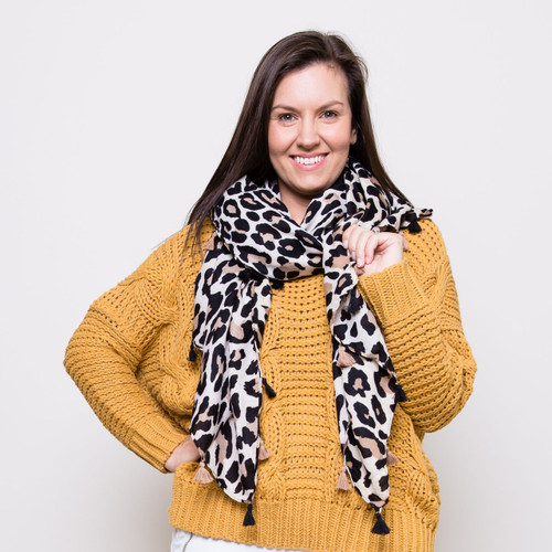 TASSEL LEOPARD PRINT SCARF