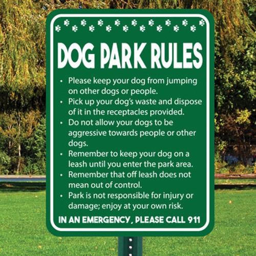 Dog Park Rules 18" x  24"  Aluminum